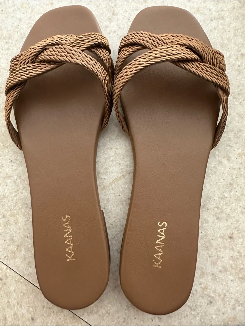 Kaanas Ayaana Braided Strap Tan Slide Sandals